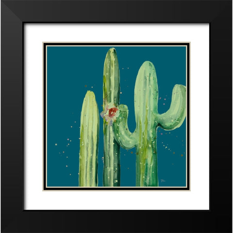 Natural Desert Cactus On Blue II Black Modern Wood Framed Art Print with Double Matting by Pinto, Patricia