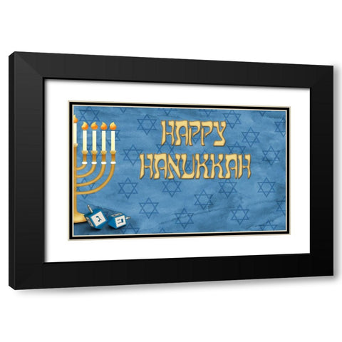 Happy Hanukkah Black Modern Wood Framed Art Print with Double Matting by SD Graphics Studio