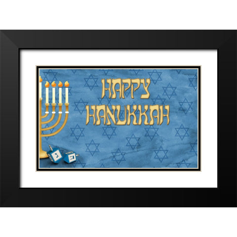 Happy Hanukkah Black Modern Wood Framed Art Print with Double Matting by SD Graphics Studio