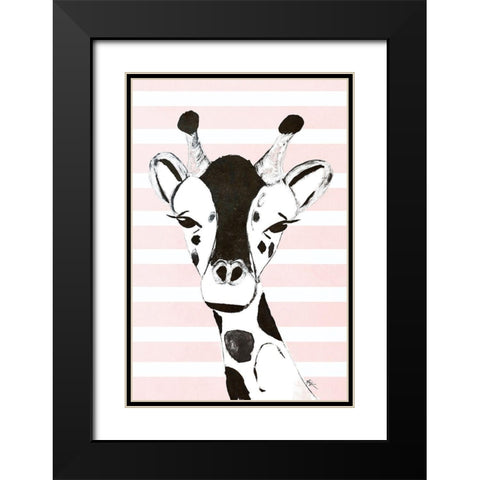 Giraffe On Stripes Black Modern Wood Framed Art Print with Double Matting by Wilson, Kali