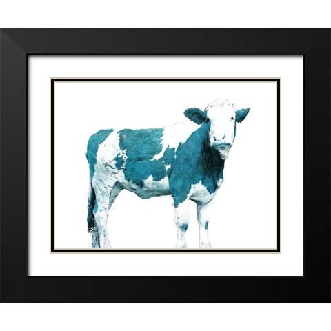 Bright Blue Swiss Cow Black Modern Wood Framed Art Print with Double Matting by Hyler, JB