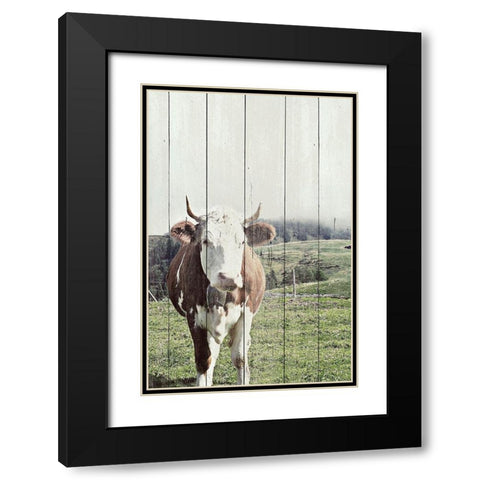 Country Cow on Wood Black Modern Wood Framed Art Print with Double Matting by Hyler, JB