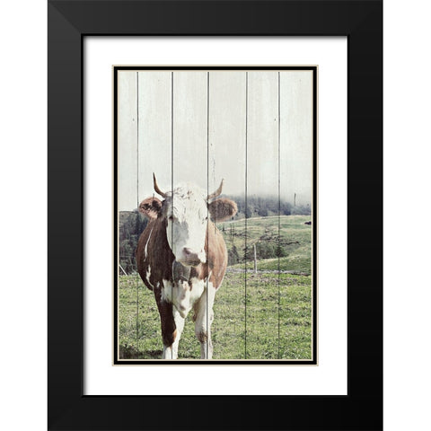 Country Cow on Wood Black Modern Wood Framed Art Print with Double Matting by Hyler, JB