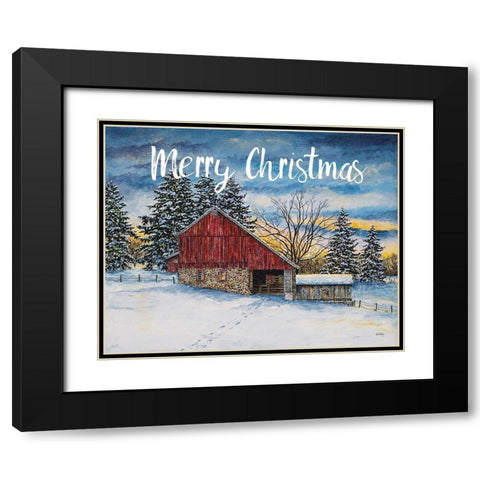 Merry Christmas Barn Black Modern Wood Framed Art Print with Double Matting by Redding, James