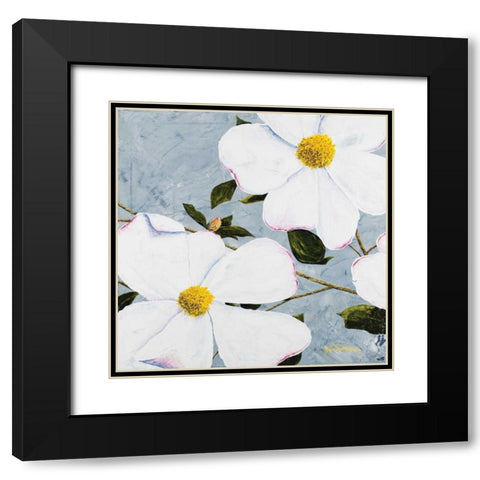 White Floral I Black Modern Wood Framed Art Print with Double Matting by Redding, James