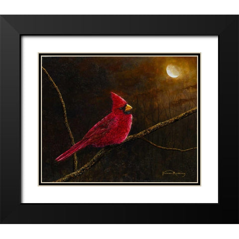 Cardinal In The Moonlight Black Modern Wood Framed Art Print with Double Matting by Redding, James
