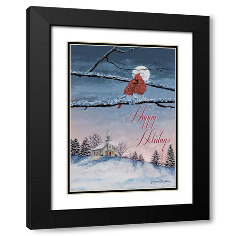 Happy Holiday Cardinal Black Modern Wood Framed Art Print with Double Matting by Redding, James