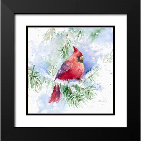 Cardinal in Snowy Tree Black Modern Wood Framed Art Print with Double Matting by Loreth, Lanie