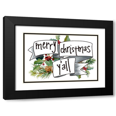 Merry Christmas Yall Black Modern Wood Framed Art Print with Double Matting by Loreth, Lanie