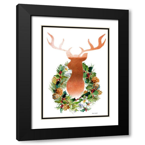 Holiday Wreath With Deer Black Modern Wood Framed Art Print with Double Matting by Loreth, Lanie