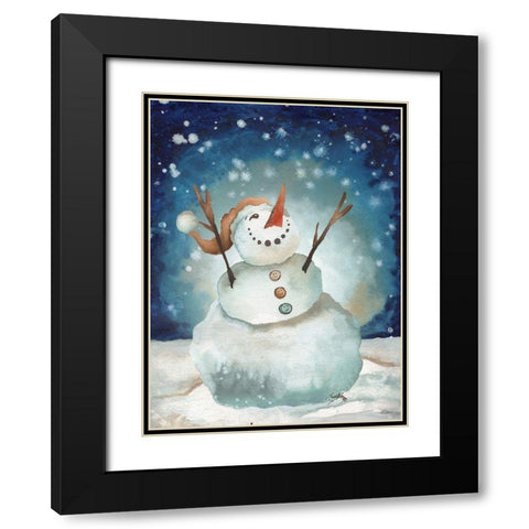 Snowman Cheers I Black Modern Wood Framed Art Print with Double Matting by Medley, Elizabeth