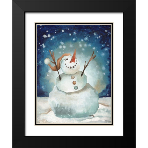 Snowman Cheers I Black Modern Wood Framed Art Print with Double Matting by Medley, Elizabeth