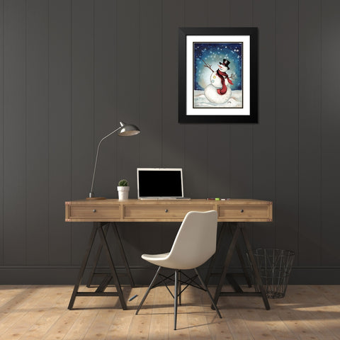 Snowman Cheers II Black Modern Wood Framed Art Print with Double Matting by Medley, Elizabeth