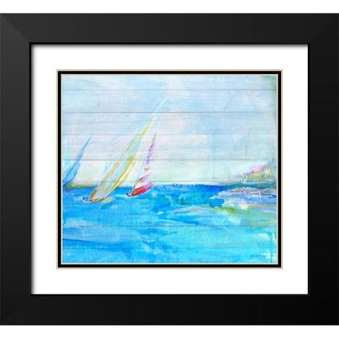 Coastal Sailboats Black Modern Wood Framed Art Print with Double Matting by Diannart