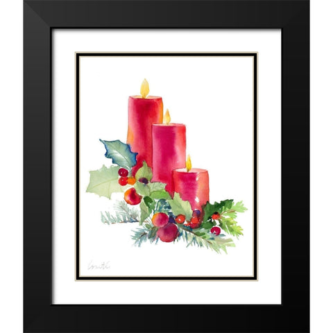 Candles with Holly Black Modern Wood Framed Art Print with Double Matting by Loreth, Lanie