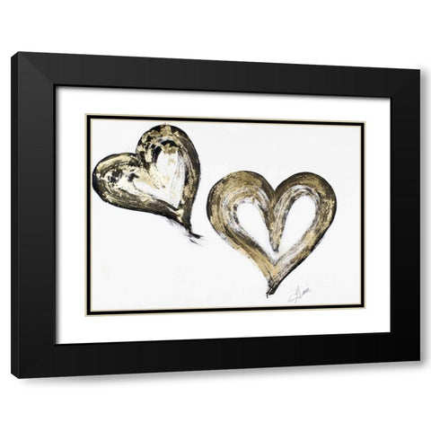 Two Gold and Black Hearts Black Modern Wood Framed Art Print with Double Matting by Ritter, Gina
