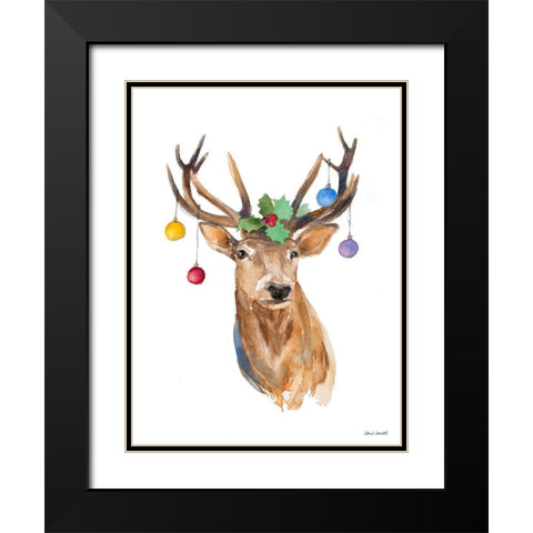 Deer with Holly and Ornaments Black Modern Wood Framed Art Print with Double Matting by Loreth, Lanie