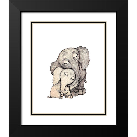 Whimsical Wooden Elephants Black Modern Wood Framed Art Print with Double Matting by Diannart