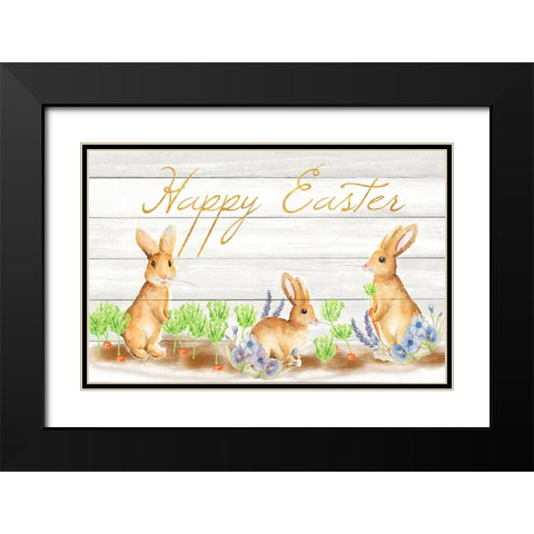 Happy Easter Bunnies (rectangle) Black Modern Wood Framed Art Print with Double Matting by Metz, Andi