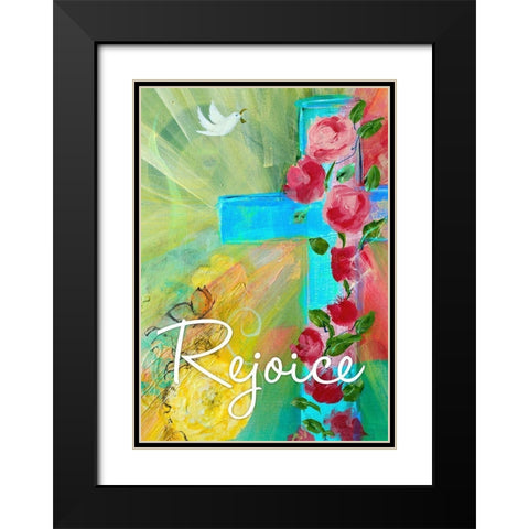 Rejoice Cross Black Modern Wood Framed Art Print with Double Matting by Maria, Robin