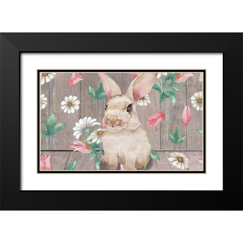 Bunny with Spring Florals Black Modern Wood Framed Art Print with Double Matting by Medley, Elizabeth