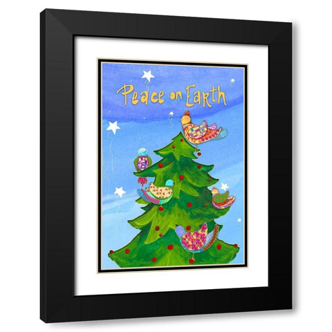 Holiday Birds Black Modern Wood Framed Art Print with Double Matting by Diannart