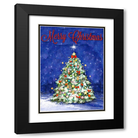 Merry Christmas Tree Black Modern Wood Framed Art Print with Double Matting by Diannart