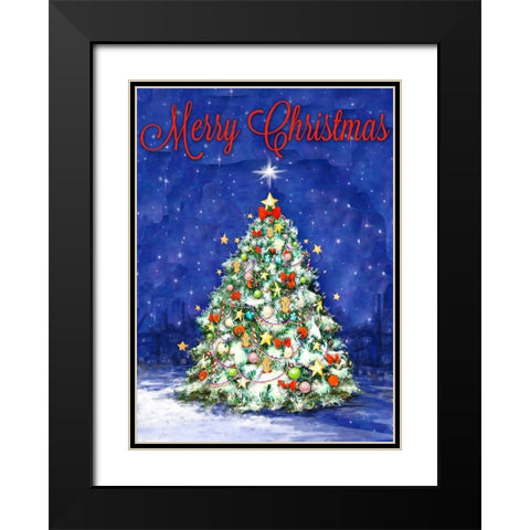 Merry Christmas Tree Black Modern Wood Framed Art Print with Double Matting by Diannart