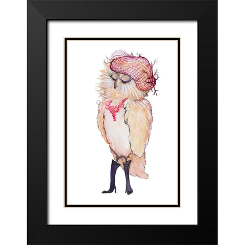 Fashionista Owl Black Modern Wood Framed Art Print with Double Matting by Diannart