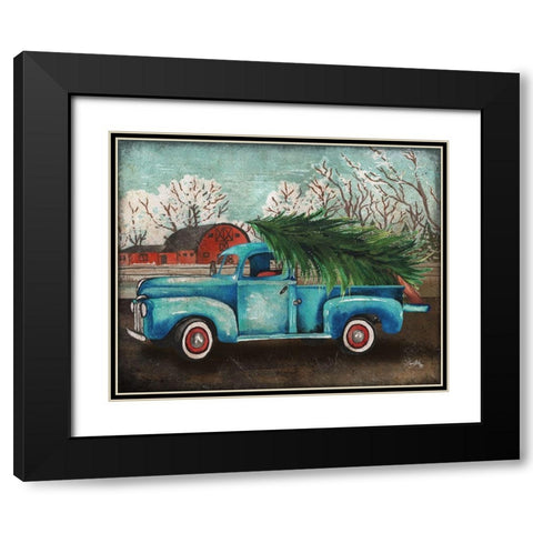 Blue Truck and Tree I Black Modern Wood Framed Art Print with Double Matting by Medley, Elizabeth