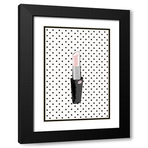 Lipstick on Polka Dots Black Modern Wood Framed Art Print with Double Matting by SD Graphics Studio
