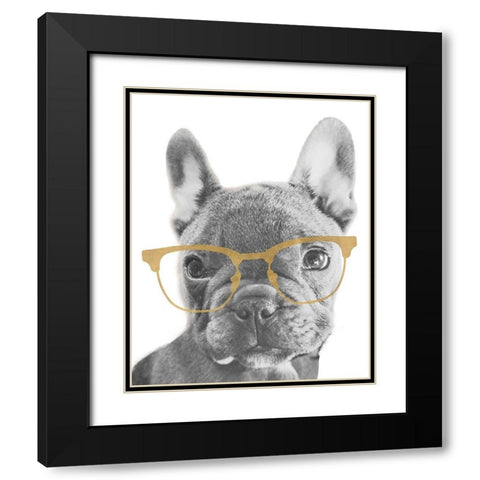 Frenchie Gold Glasses Black Modern Wood Framed Art Print with Double Matting by SD Graphics Studio
