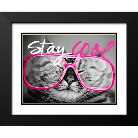 Stay Cool Cat Black Modern Wood Framed Art Print with Double Matting by SD Graphics Studio