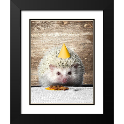 Hedgehog Party Black Modern Wood Framed Art Print with Double Matting by SD Graphics Studio