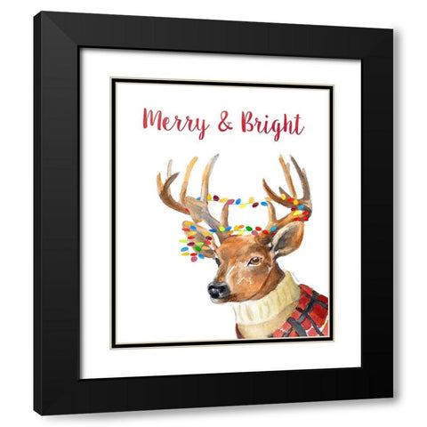 Merry and Bright Reindeer Black Modern Wood Framed Art Print with Double Matting by Loreth, Lanie