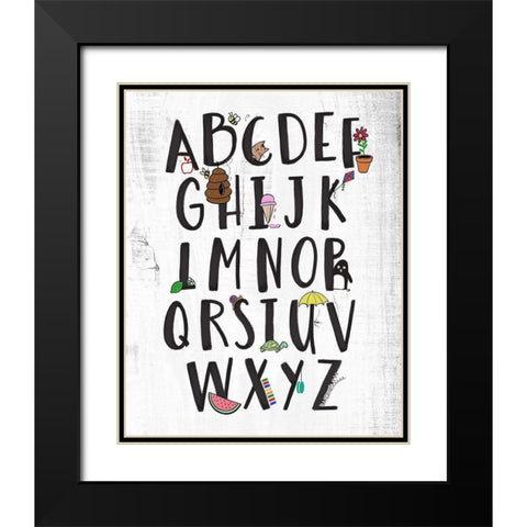 Alphabet on Wood Black Modern Wood Framed Art Print with Double Matting by SD Graphics Studio