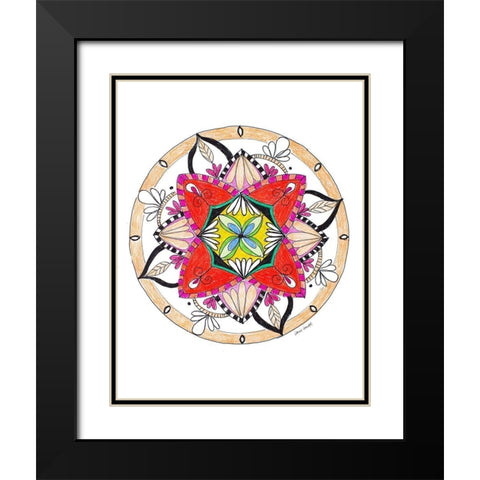 Orange Burst Mandala Black Modern Wood Framed Art Print with Double Matting by Loreth, Lanie