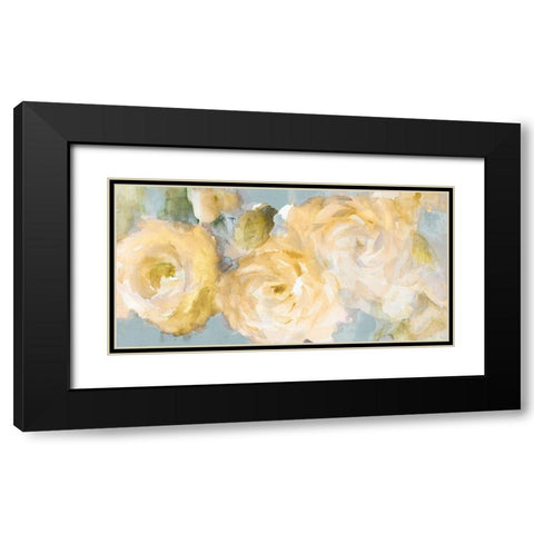 Yellow Blooms on Blue Black Modern Wood Framed Art Print with Double Matting by Loreth, Lanie