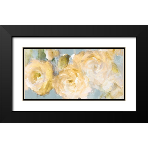 Yellow Blooms on Blue Black Modern Wood Framed Art Print with Double Matting by Loreth, Lanie