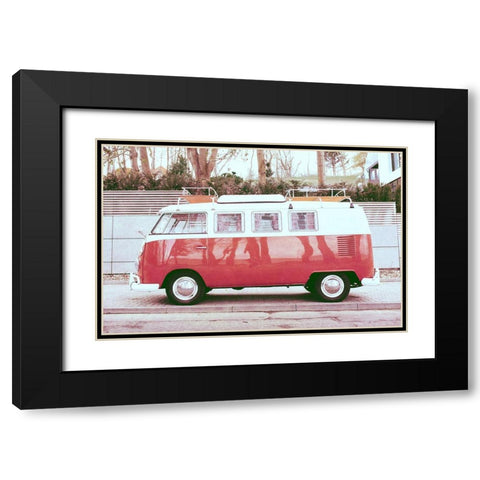 Beach Van Black Modern Wood Framed Art Print with Double Matting by SD Graphics Studio