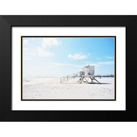 Lifeguard Station Black Modern Wood Framed Art Print with Double Matting by SD Graphics Studio