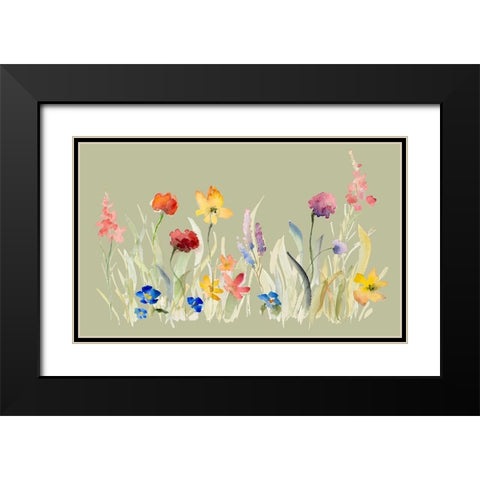 Wildflowers On Green Black Modern Wood Framed Art Print with Double Matting by Loreth, Lanie