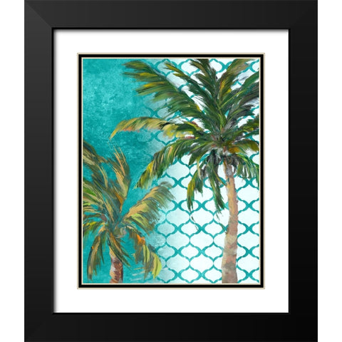 Tropical Trees on Chevron II Black Modern Wood Framed Art Print with Double Matting by DeRice, Julie
