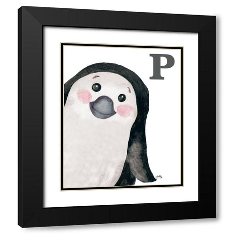 P is for Penguin Black Modern Wood Framed Art Print with Double Matting by Medley, Elizabeth