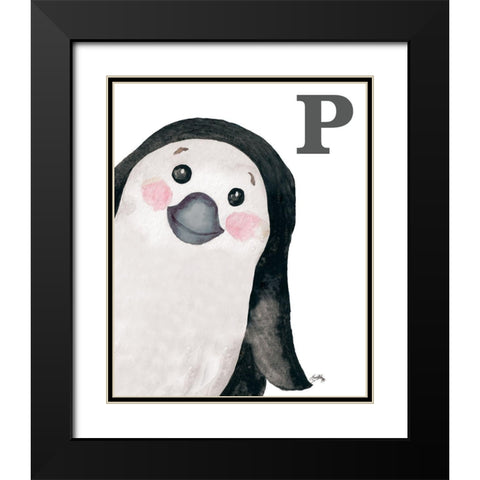 P is for Penguin Black Modern Wood Framed Art Print with Double Matting by Medley, Elizabeth