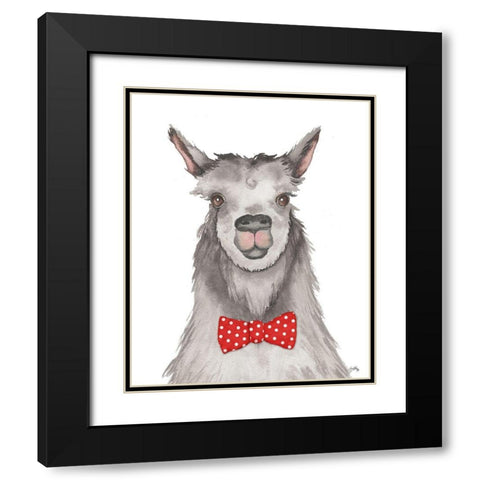 Llama with Red Dot Bow tie Black Modern Wood Framed Art Print with Double Matting by Medley, Elizabeth