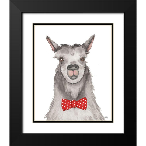 Llama with Red Dot Bow tie Black Modern Wood Framed Art Print with Double Matting by Medley, Elizabeth