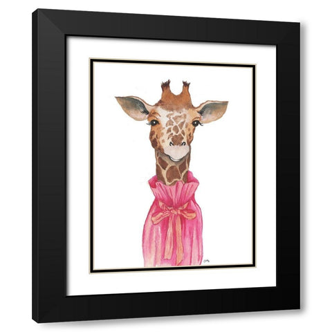 Pretty in Pink Giraffe Black Modern Wood Framed Art Print with Double Matting by Medley, Elizabeth