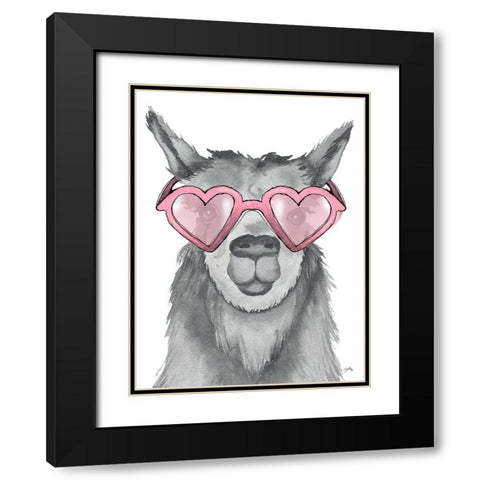 Llama With Pink Shades Black Modern Wood Framed Art Print with Double Matting by Medley, Elizabeth