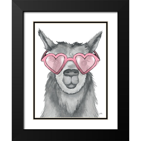 Llama With Pink Shades Black Modern Wood Framed Art Print with Double Matting by Medley, Elizabeth